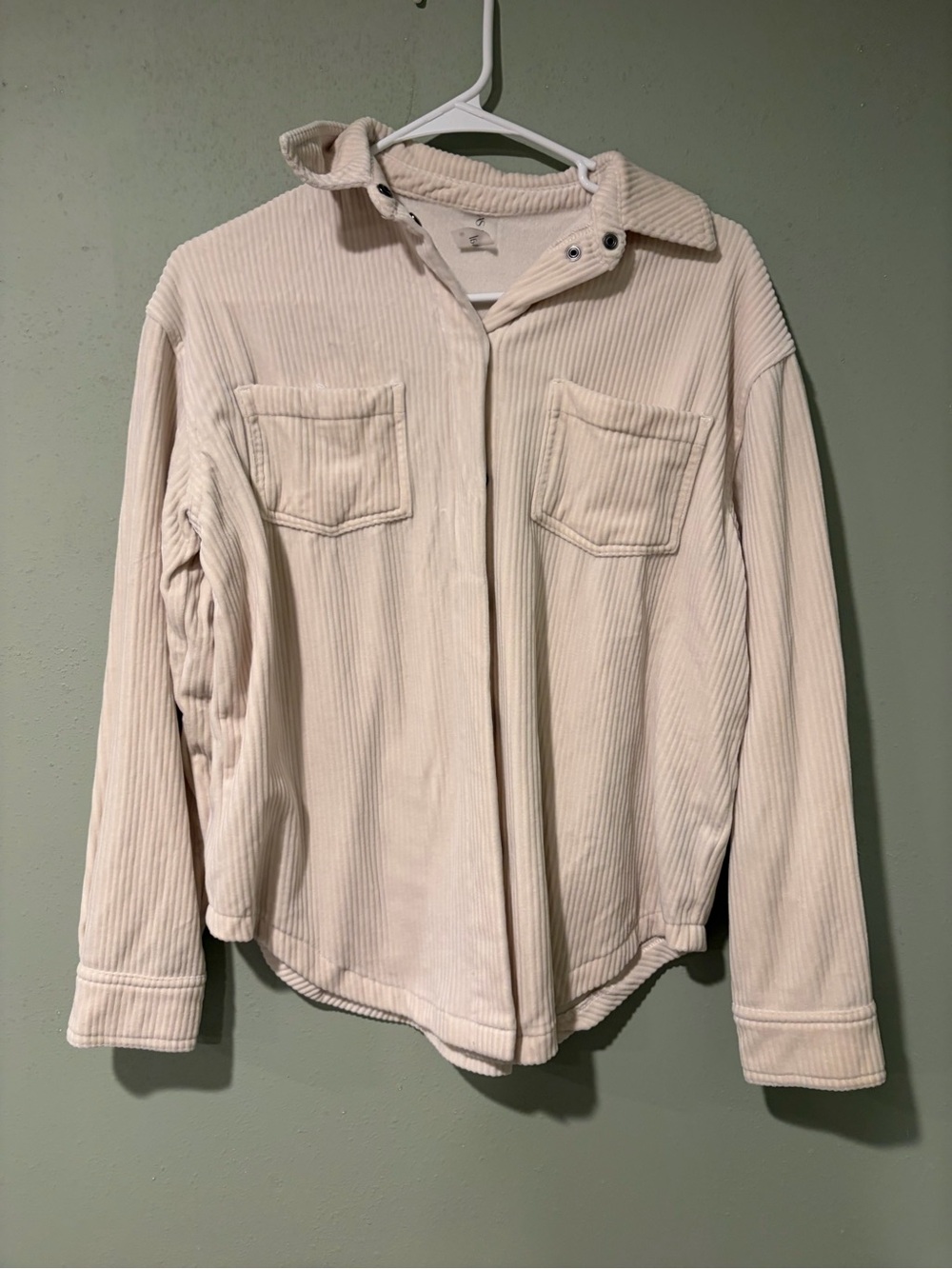 Women's Cream Corduroy Button-Down Shirt Jacket